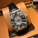Replica Franck Muller Crazy Hours Diamond Bezel With Diamond Dial Black Band Watch